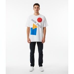 On White Design New York T-Shirt XL White Bauhaus Abstract Vintage 80s USA Made